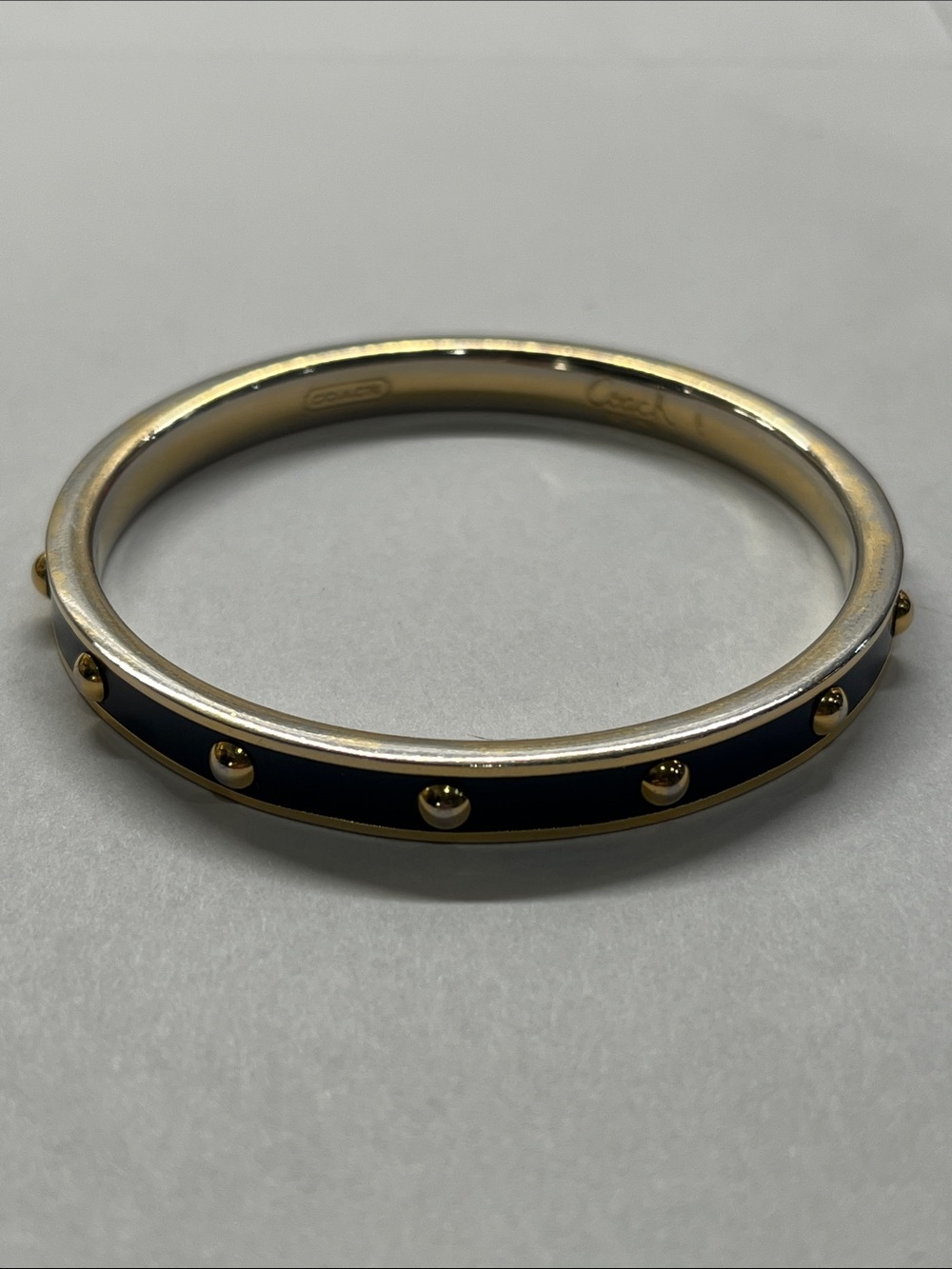 Coach Goldtone Blue Enamel Studded Bangle Bracelet EUC
